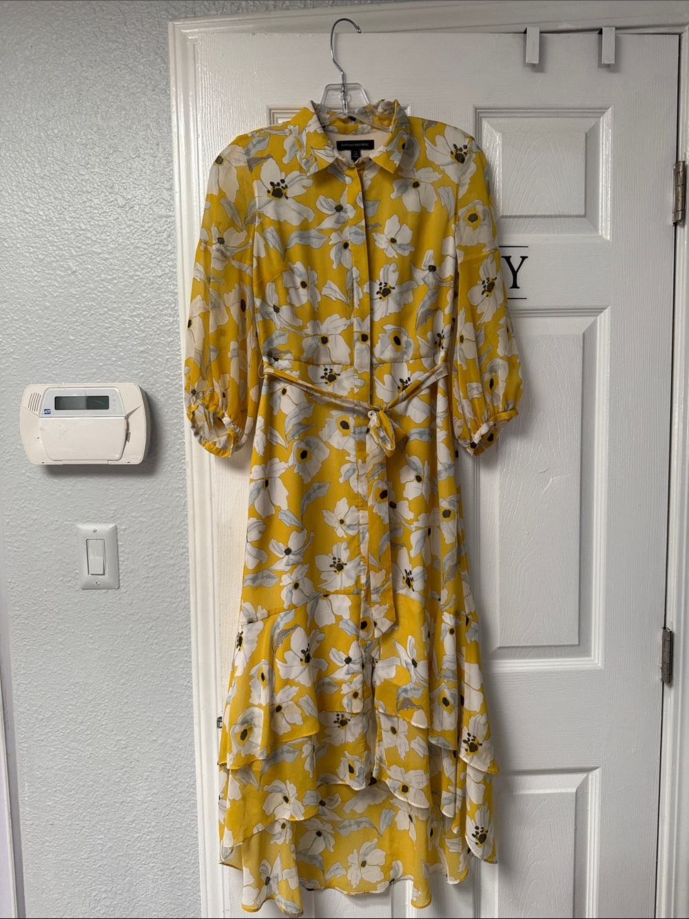 Banana Republic Yellow Floral High-Low Shirt Dress